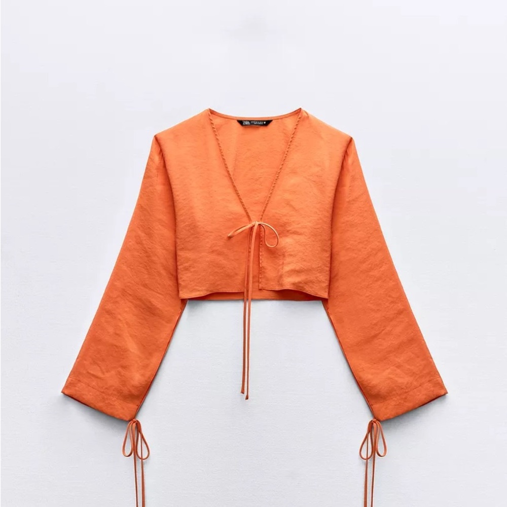 Zara Vivid Orange Blouse with Tie Detail